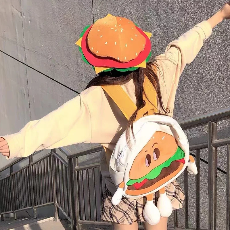 

Fashion Hamburger Hat Ins Spring and Summer Photos Cute Funny Hamburger Hat Strange Cartoon Net Red Beret