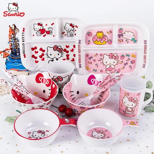 New Sanrio HelloKitty MyMelody Tableware Kawaii Anime Melamine Imitation  Ceramic Kitchen Children's Cake Plate Anti Shatter Tray - AliExpress