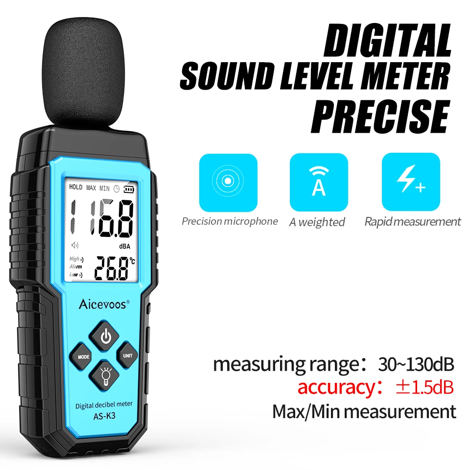 Aicevoos Digital Sound Meter Decibelimeter 30~130dB Measure Decibels Sound Level Noise Decibelios Decibel Monitor