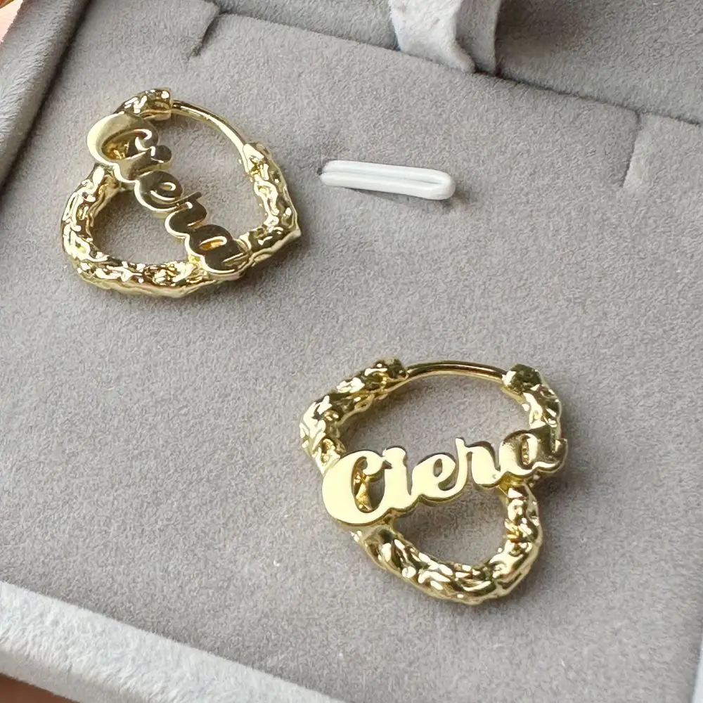 2023 New Personalized 18mm Heart Shape Earring Custom Name Baby Girl Earring For Kids Birthday Jewelry Gifts