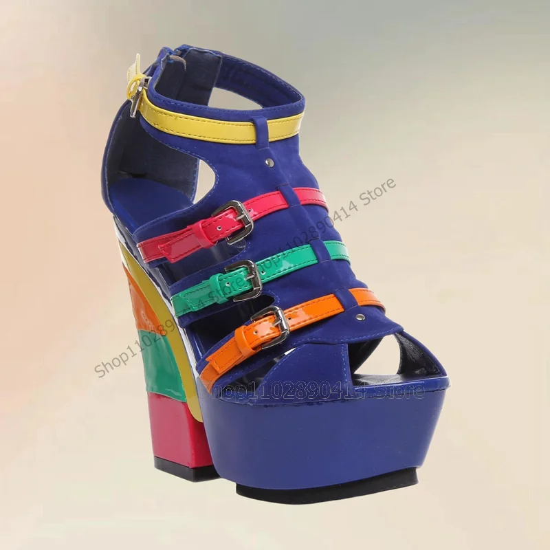 

Colorful Strappy Buckle Decor Peep Toe Platform Sandals Back Zipper Women Shoes Strange Style Heels New 2023 Zapatos Para Mujere