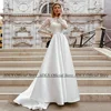 Fashion Wedding Dress High Neck Sheer Long Sleeves Sequined Applique A Line Satin Bride Dresses Woman Bridal Gown Vestido Noiva 1