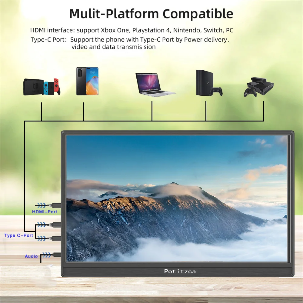 터치 스크린 휴대용 모니터 14/15.6 인치 1080P IPS 패널 60Hz Pc 노트북 Pc 게이머 PS4 PS5 XBOX 스위치 라즈베리 Pc 모니터