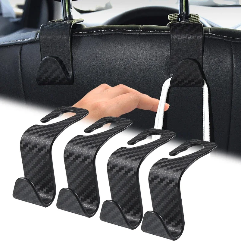 

4Pcs Carbon Fibre Hook Car Seat Headrest Hook Auto Back Seat Organizer Hanger Handbag Clothes Bracket Car Interior Accessories