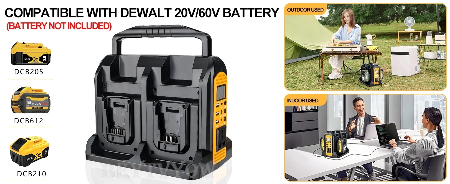 4-Ports 350W Power Inverter for Dewalt 20v 60v Battery DC 20V to AC 120V/220-230