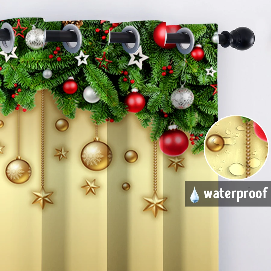 1PC New Fashionable, Simple and  Christmas bell Home Decoration Print Perforated Waterproof Curtain, Machine Washable, Su 2