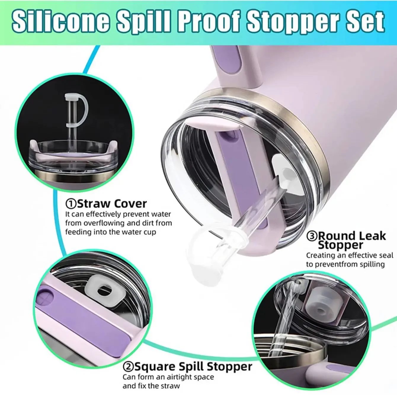 3pcs- Silicone Straw Cap Cup Leak Proof Accessories Anti Overflow Plug Outdoor Water Cup Glasses Straw Sleeve