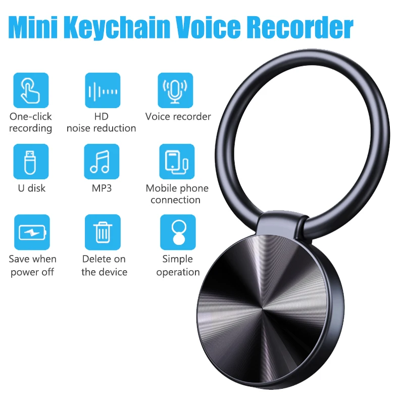 Voice Recorder 32GB Keychain Mini Voice Recorder Activated Sound Professional HD Noise Reduction Digital Dictaphone 4G 8G 16G Mp3 Player