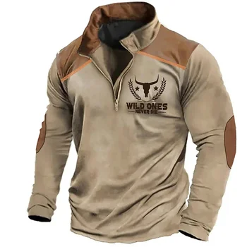 Vintage Zipper Sweater For Men Autumn Winter Long Sleeve Hoodies Sweatshirt Denim Print Polo Tops Fashion Oversized Men Clothing