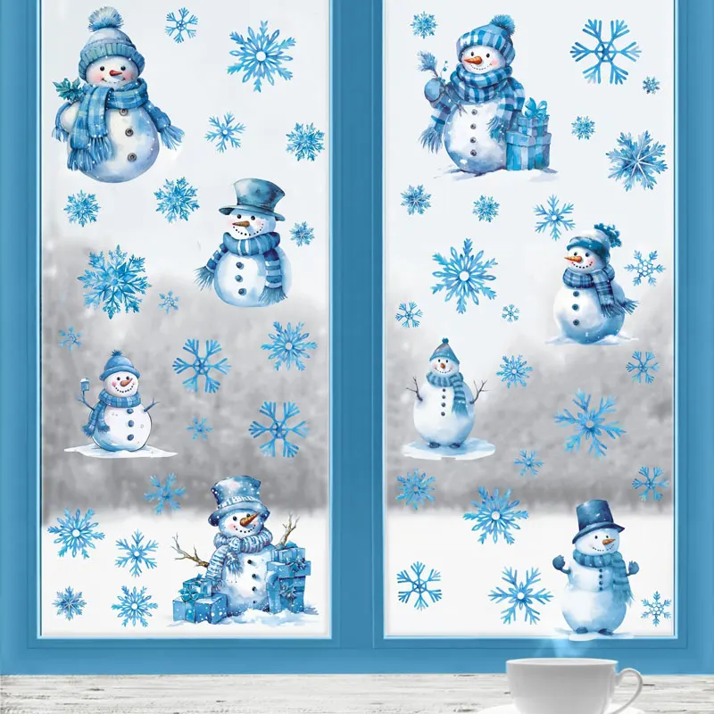 Christmas Window Stickers Snowflake Cartoon Snowman PVC Wall Stickers Home Glass Window New Year Decoration
