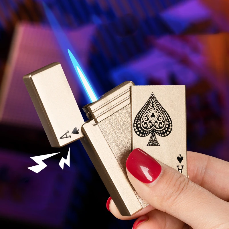New Metal Poker Lighter Windproof Creativity Bright Sound Blue Flame