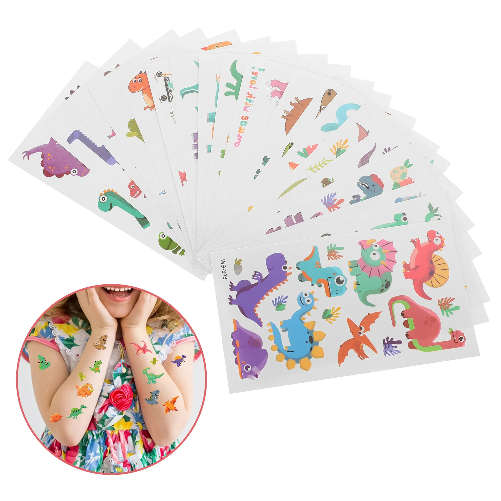 

20 Sheets Dinosaur Sticker Temporary for Women Nail Personality Body Tattoos Girl Water Transfer Paper Child Waterproof Cartoons