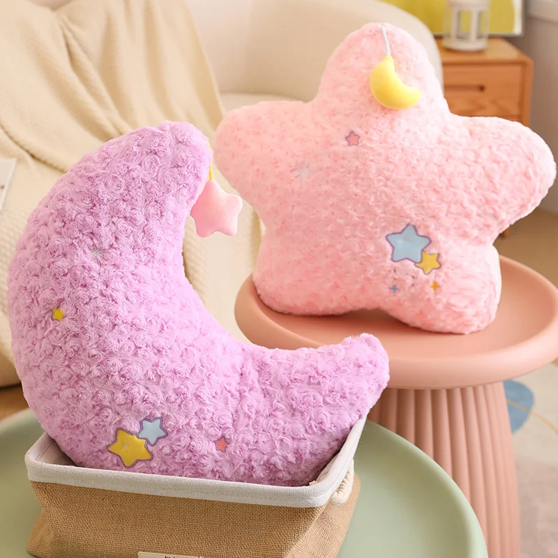 Three Colors Star Moon Pillow Stuffed Yellow Purple Pink Decor Cushion for Office Home Cot Nap Christmas Gift 5