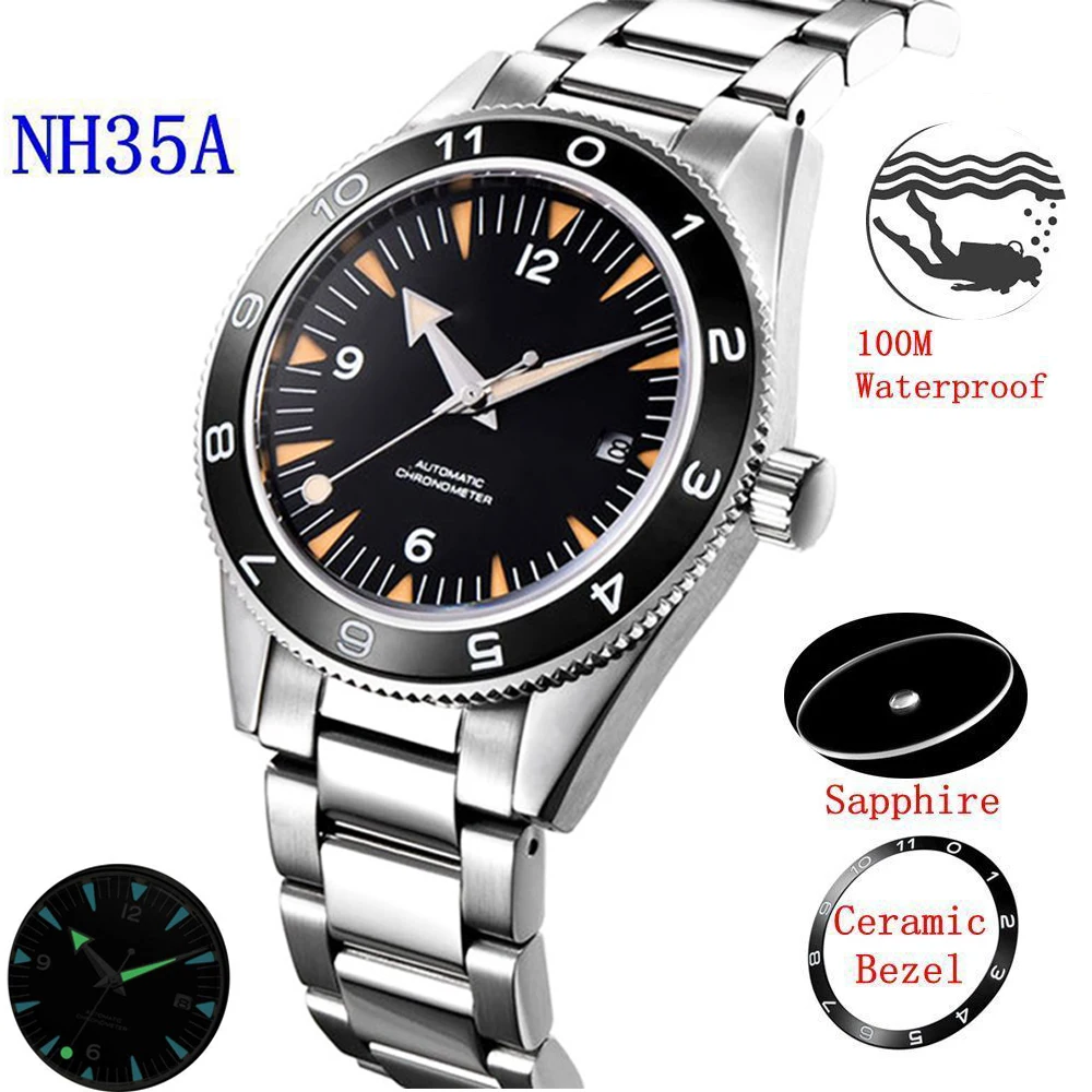 Mechanical Watch Diver Watch Men 41mm Ceramic Bezel 100 Waterproof Sapphire NH35 Automatic