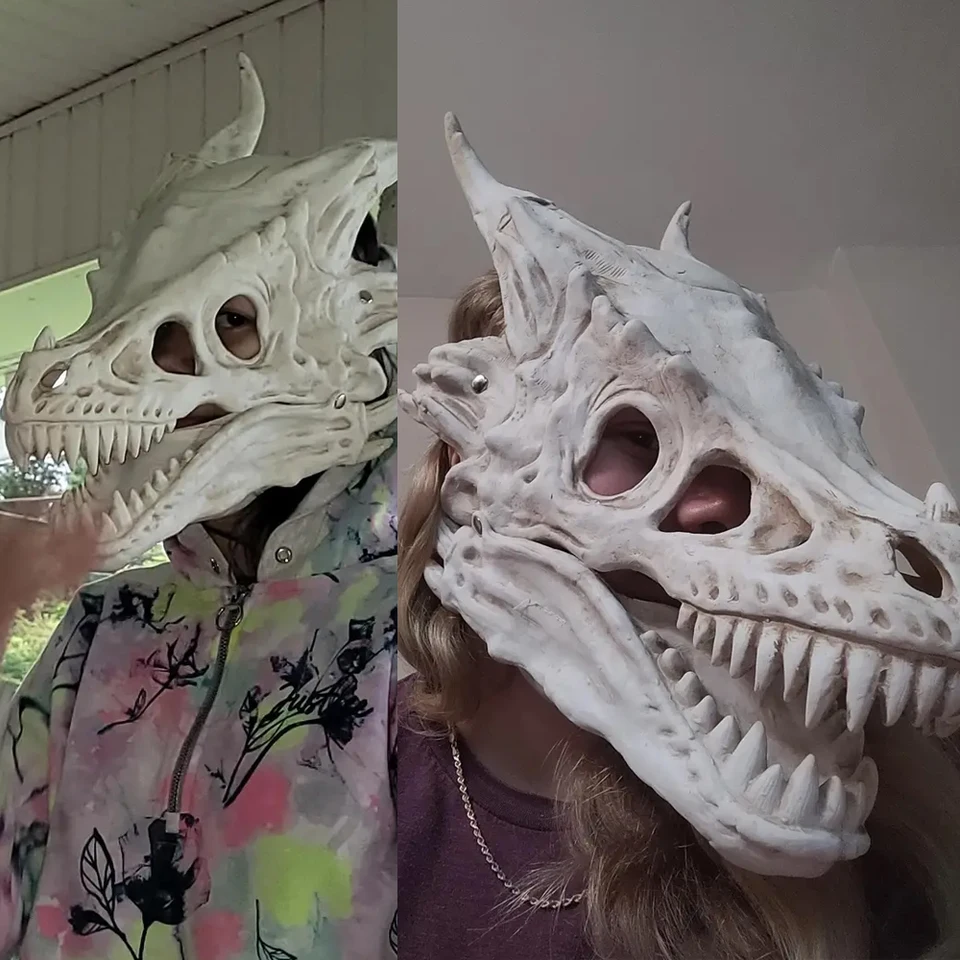 Casque Squelette Dinosaure - Cosplay, Fête, Carnaval - Pour Enfants Et Adultes - Taille Réglable