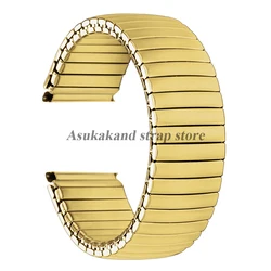 Silver & Gold Stainless Steel Elastic Watch Band - Universal Metal Expansion Strap, Unisex Bracelet Style - 22mm (Gold)