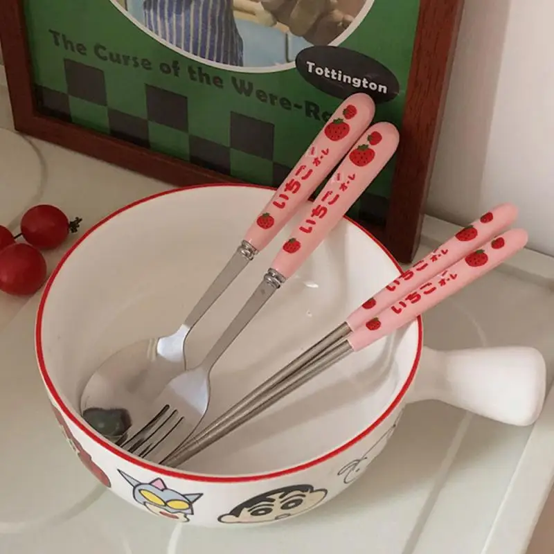 Portable Cutlery Set Dinnerware Strawberry Stainless Steel Knife Fork Spoon Travel Flatware With Box 3/2/1pcs,picnic cutlery set,western style cutlery set,picnic tableware,camping cutlery set,stainless steel cutlery set,cutlery set,wooden cutlery set,ceramic dinnerware set