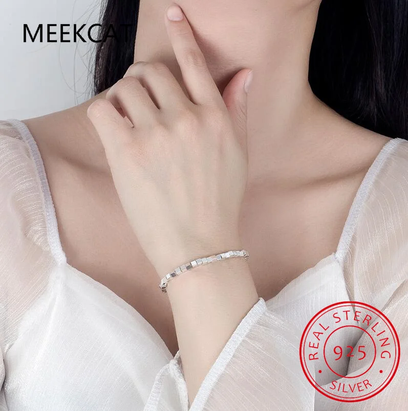 Echte Originele 925 Sterling Zilveren Vierkante Kralen Armband Voor Vrouwen Huwelijksfeest Verjaardag Fijn Cadeau Da2773