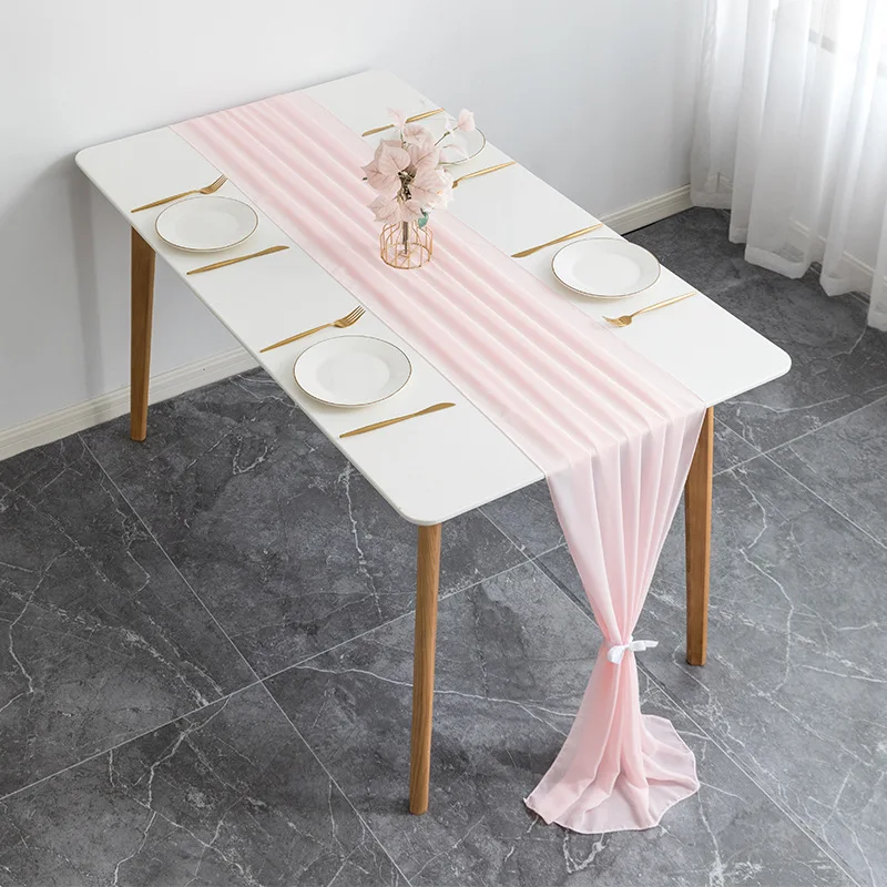 European Style Minimalist Wedding Table Decoration Table Flag Solid Color Polyester Chiffon Fabric Decoration Skirt