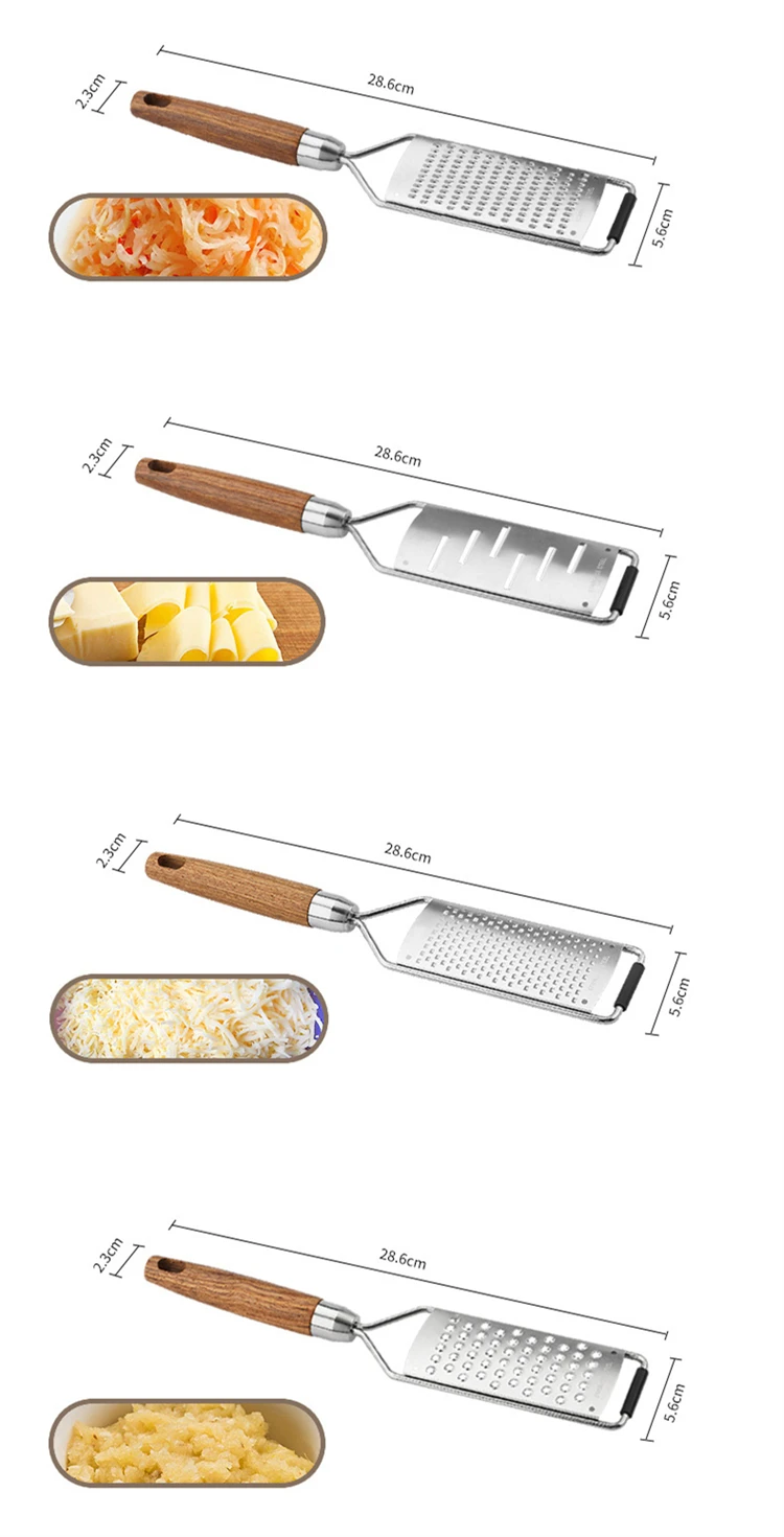 LMETJMA Cheese Grater with Natural Wood Lemon Handle Stainless Steel Zester Grater Kitchen Citrus Zester Tool For Ginger JT259