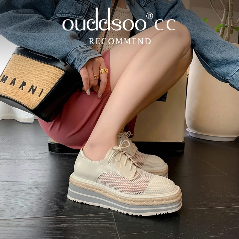 

Ods British Brand Lace Up Female Footwear Shoes For Women Creepers Mesh Patent Leather Women Platform Oxfords Brogues Wedges