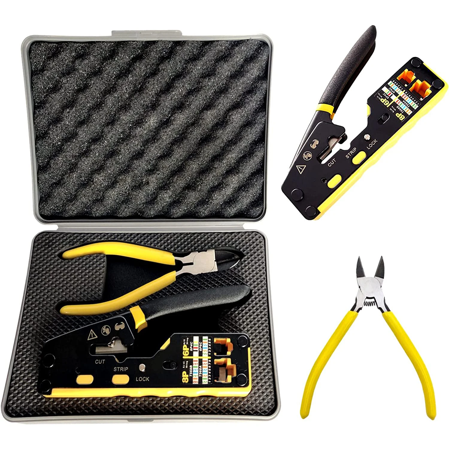 Zoerax Rj45 Passar Através do Jogo de Ferramentas de Friso Cat6 Cat6a Cat5 Cat5e Ethernet Kit de Ferramentas de Friso com um 8p 6p Ethernet Crimper