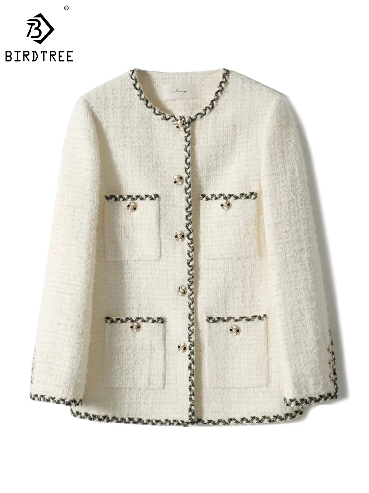 

Birdtree Sheep Wool Mohair Blend Classic Look Cardigan O-Nexk Long Sleeve Elegant Fashion Casual Coat 2024 Spring New C41462QM