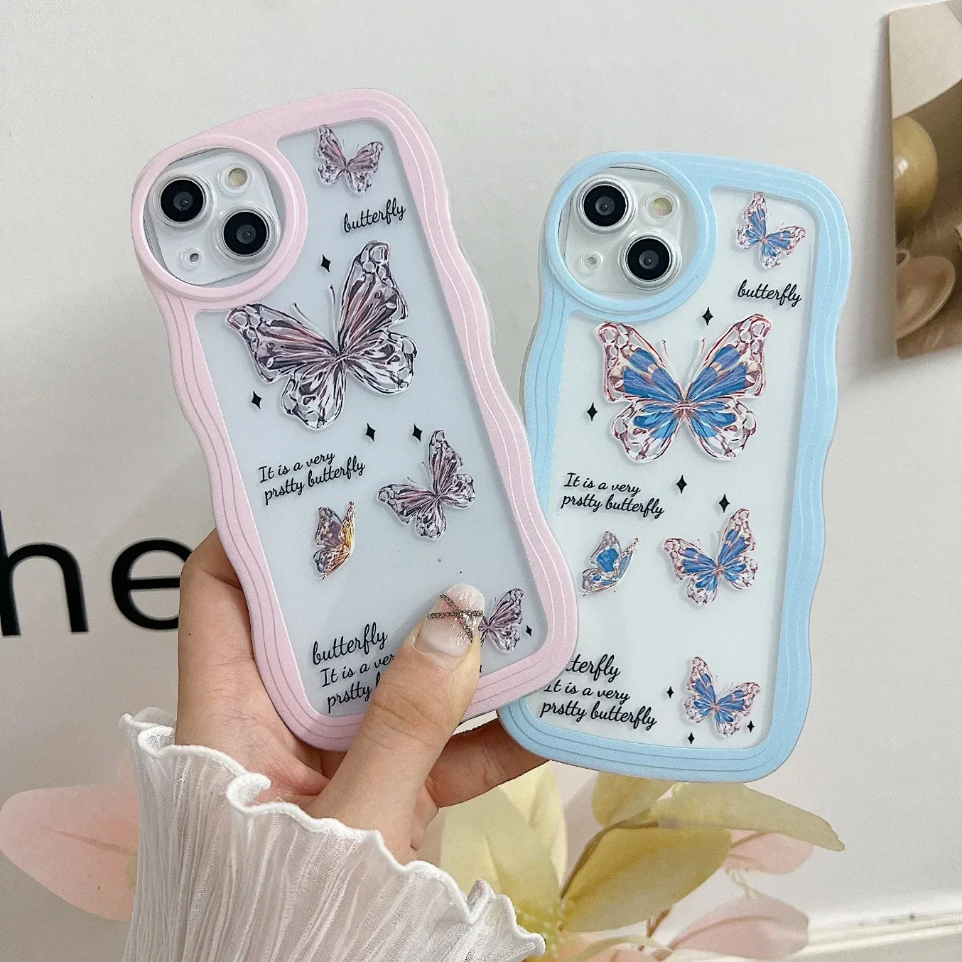 

Transparent Wave Edge Silicone Case for Oppo Reno 8T 10 Pro 8 7 6 5 4 Lite 3 7Z 8Z 5F Reno8T Funda Painted Cute Butterfly Coque
