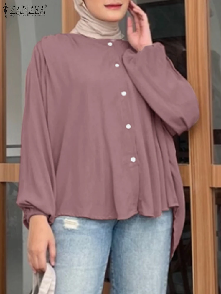 ZANZEA Oversize Blouse Muslim Fashion Hijab Tops Long Sleeve Buttons Shirt Female Abaya Ramadan Turkey Kaftan IsIam Clothing