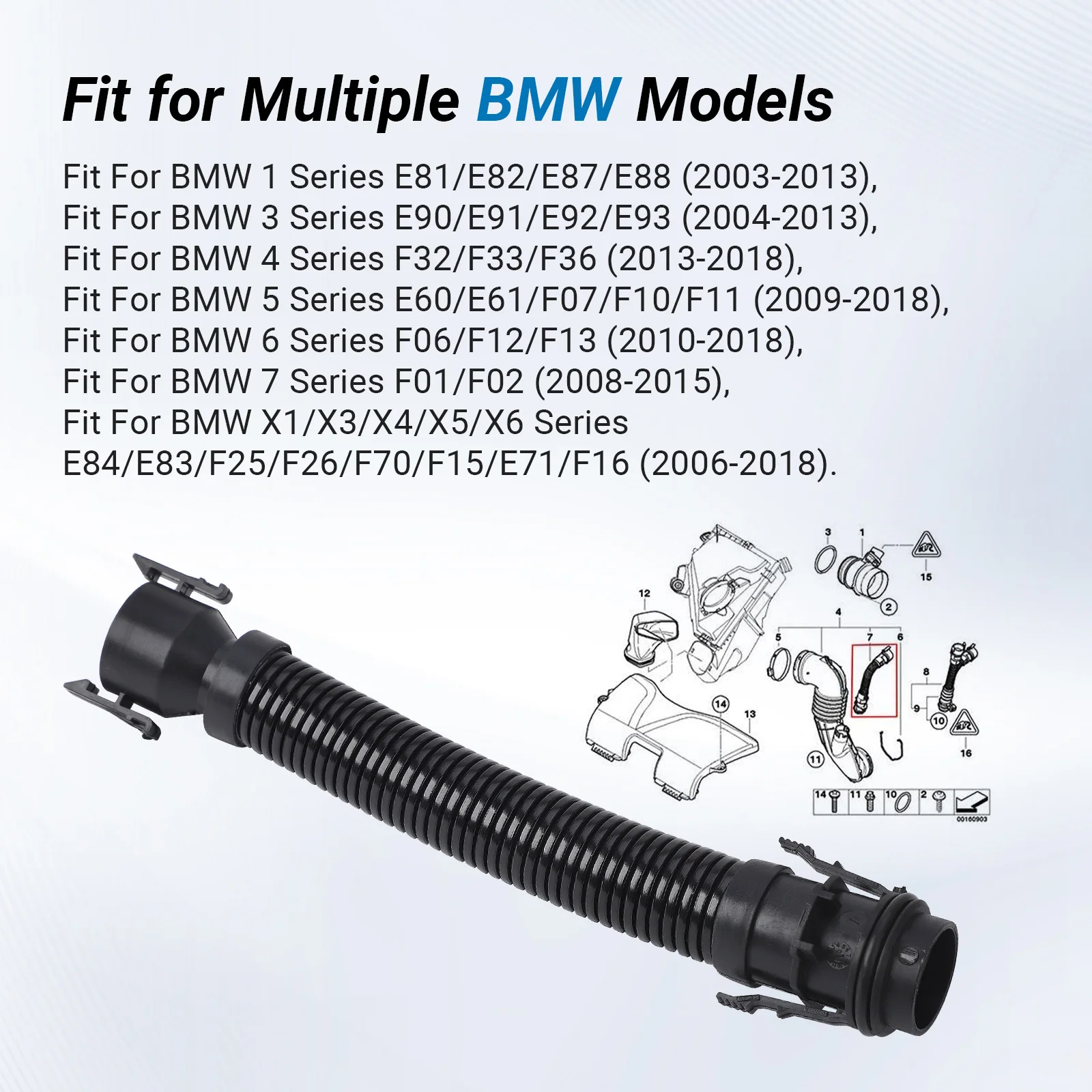 CNSPEED Für BMW N47 N57 1 3 4 5 6 7 Serie X1 X3 X4 X5 X6 E81 E82 E87 E88 E90 Neuer Turbo-Schlauch Luftfilterrohr Passend für 13717803842 – Detail 2