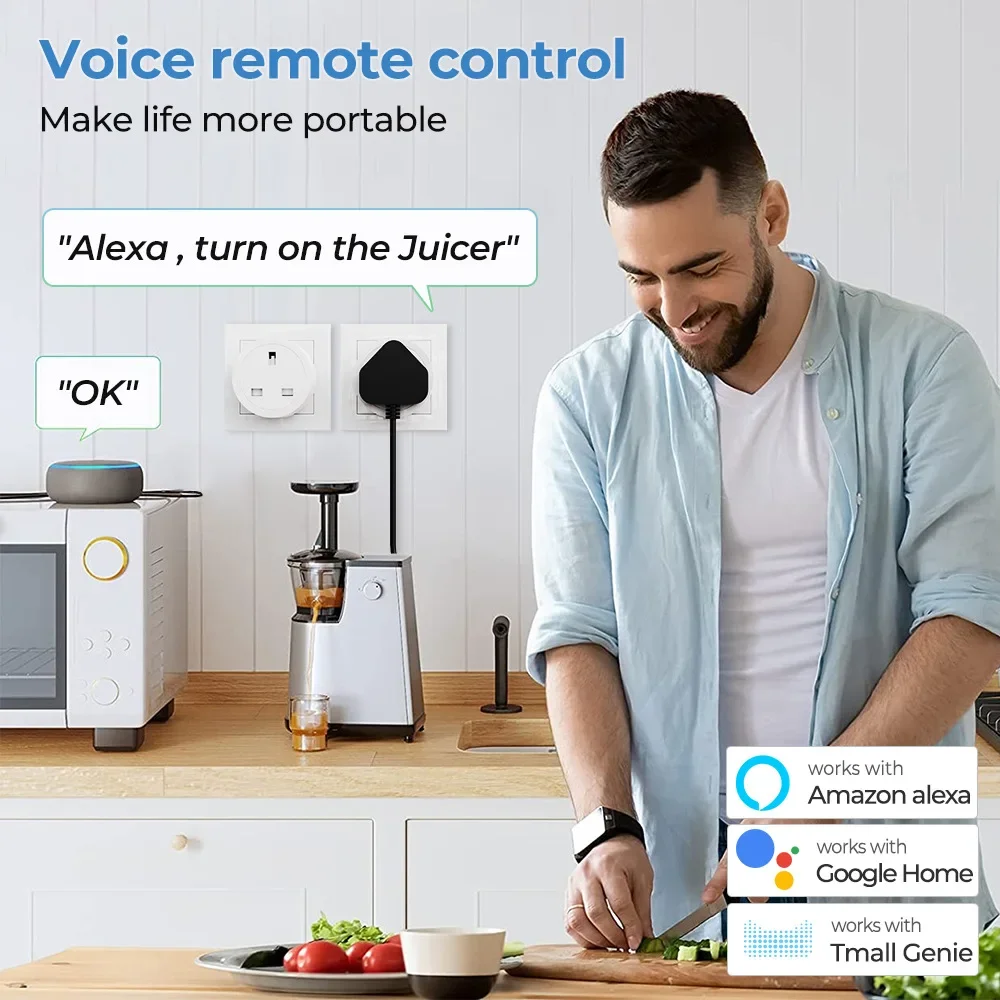 Zigbee smart socket Tuya smart UK plug 16A 20A home power outlet energy monitor timing adapter voice control Google Home Alexa smart plug