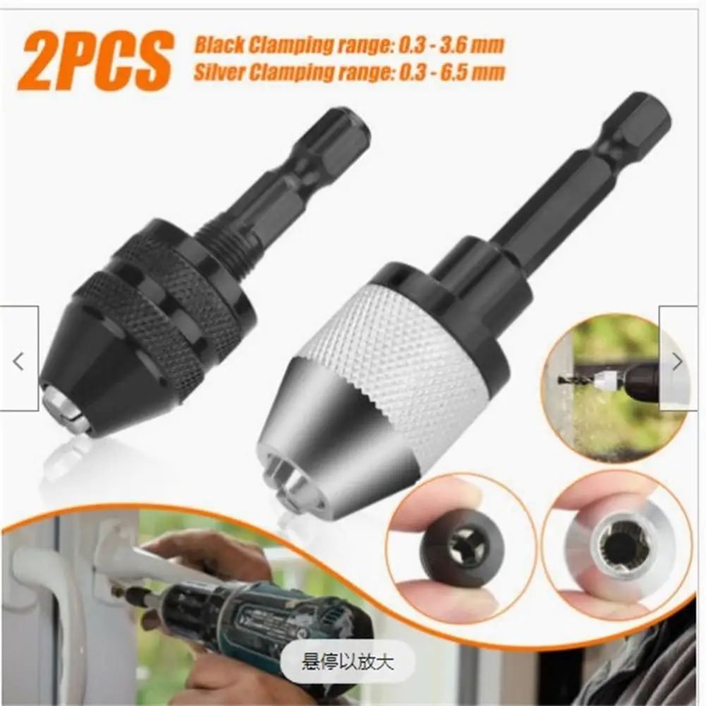 

2pcs 1/4" Metal Hex Shank Mini Keyless Drill Chuck Conversion Adapter Bits Quick Change Driver Electric Tool Accessories