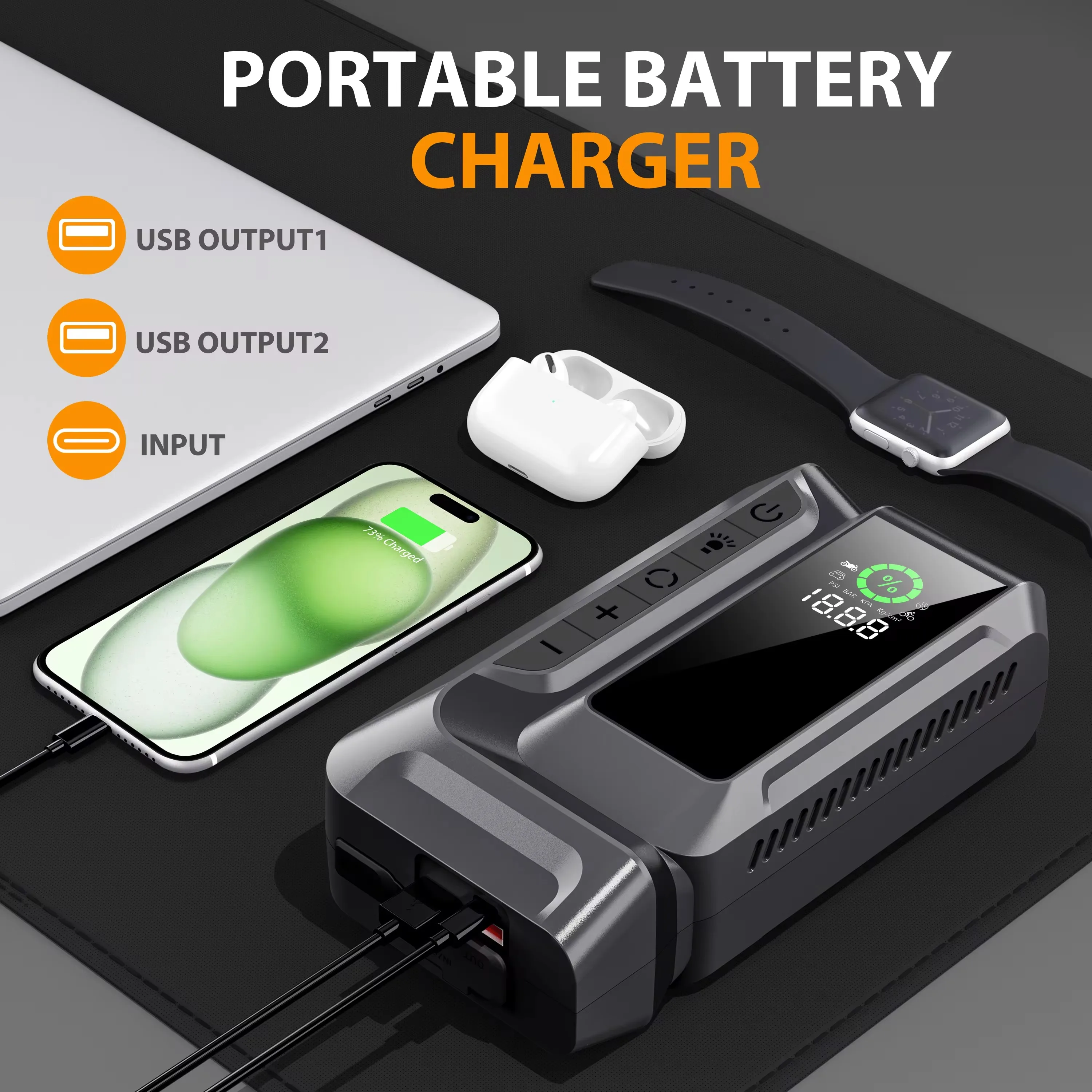 Car Jump Starter Jump Starter 3 in1 Car Jump Starter Emergency Air Pump 160PSI Air Compressor 20000mAh Peak Current 4000A Starter Device Tire Inflator