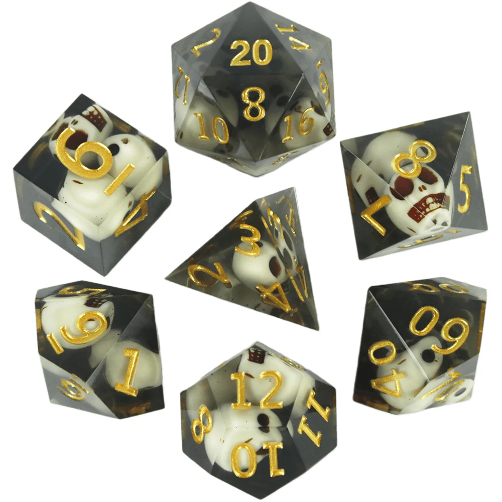 

Black Skull Resin DND Dice 7-Piece Polyhedral RPG Dice Set D4-D20 with Sharp Edges Perfect for Board Games and Role-Playing