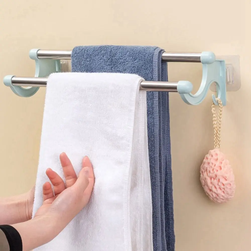 No Punching Double Rod Non-marking Towel Rack Bath Towel Rack Suction Cup Toilet Stainless Steel Hanging