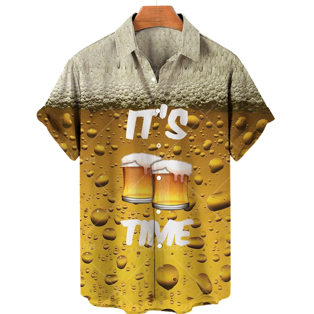 Men's Shirts Beer Shirts For Men Fashion Hawaiian Shirt Casual Vocation Beach Blouses Holiday Blouse Mens Clothing Camisa Summer