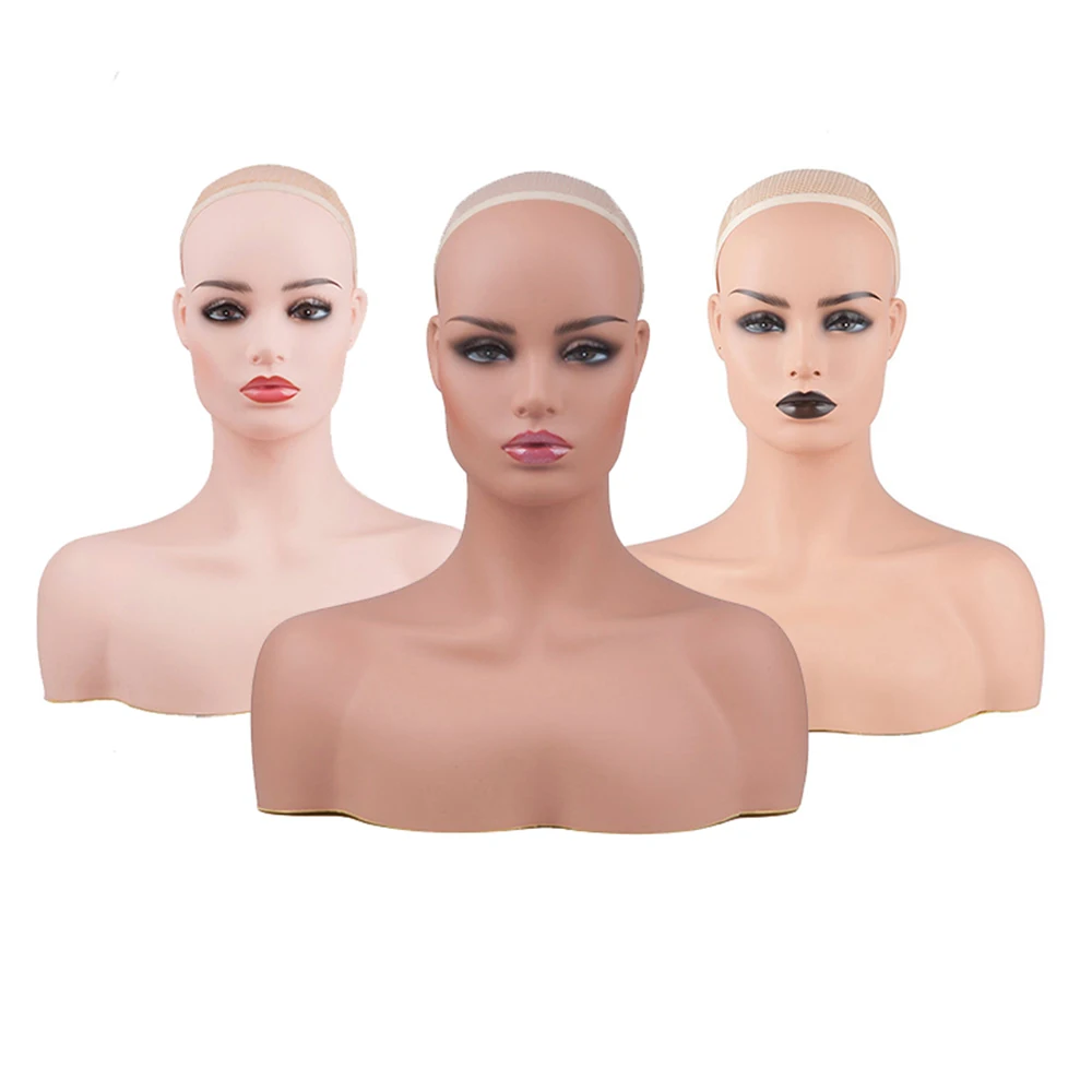 New PVC Female Mannequin Head For Display Wigs Hats Cap Headphone Scarf  One-shoulder Female Head Jewellery Display Stand