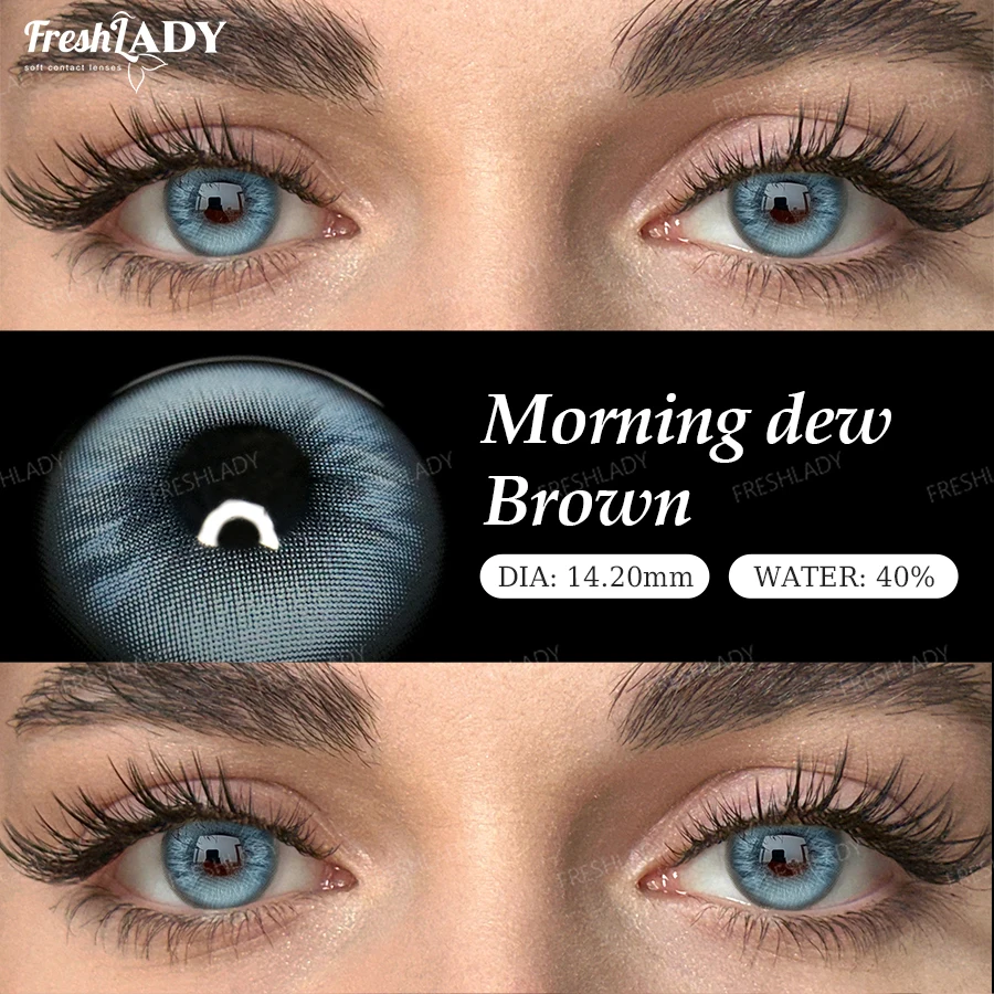 Radiant Brown Colored Contact Lenses - Natural Blue Pupils Effect, Green Soft Tones, Yearly Wear, 14.00-14.50mm Diameter