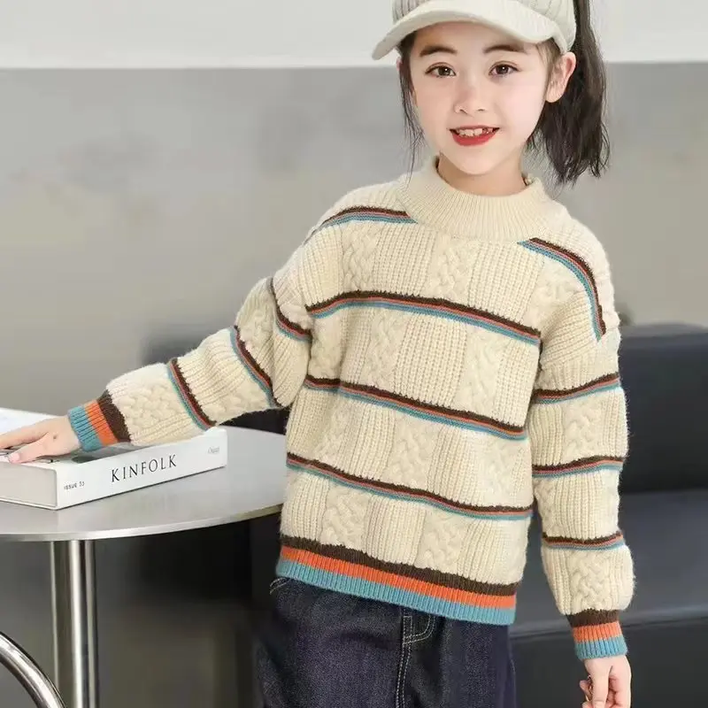 

Girls Preppy Style Sweater Kids Clothes Knitted Sweater Kids Classic striped Long Sleeve Pullover Tops Soft Fall Toddler Clothes