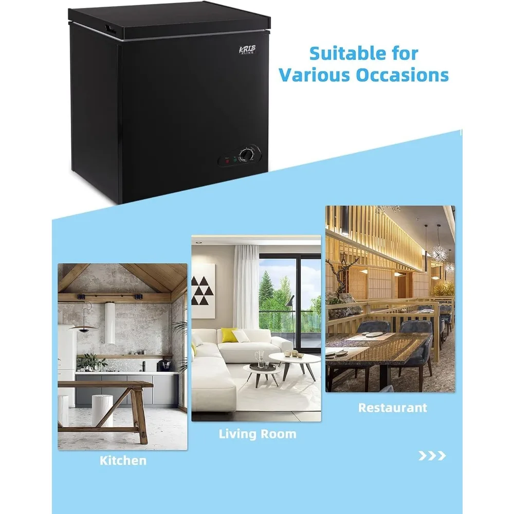 Chest Freezer 5.0 Cu.ft Mini Adjustable 7 Thermostat Compact Deep Freezer Top Door Low Noise with Removable Basket Black