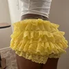 Women Lace Trim Layered Ruffle Mini Skirts Cute Bow Mesh Tutu Lolita Ruffled Tiered Micro Skirts Bloomer Pettipants Bottoms 4