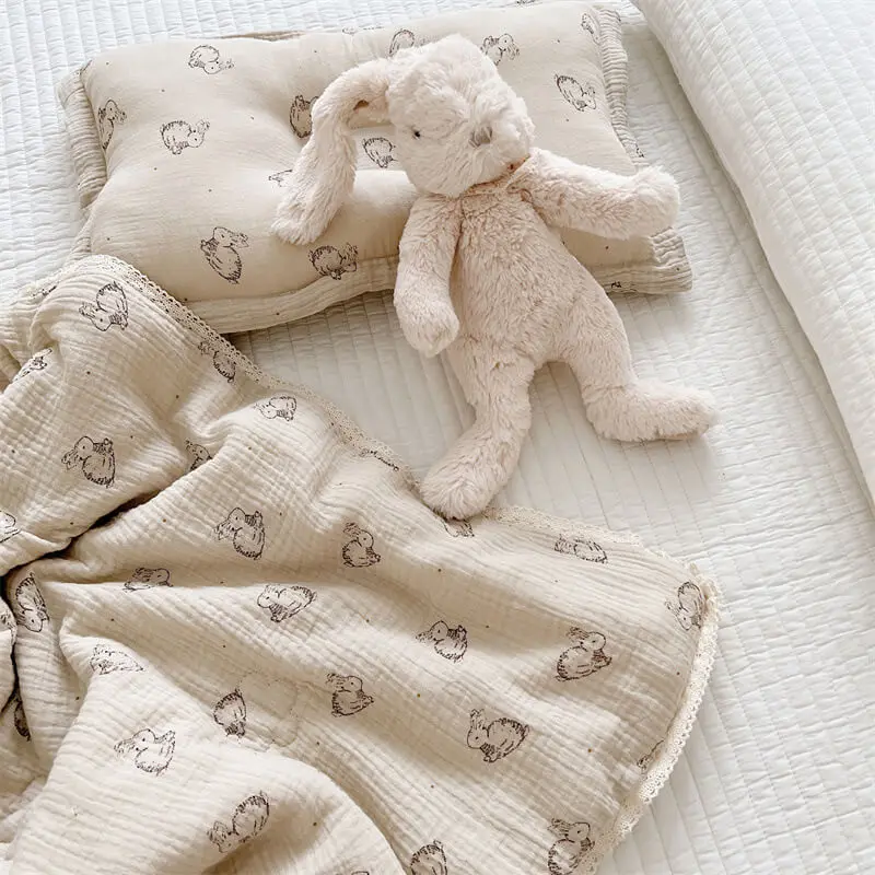 Cotton Muslin Baby Quilt Floral Blanket Crib Bunny