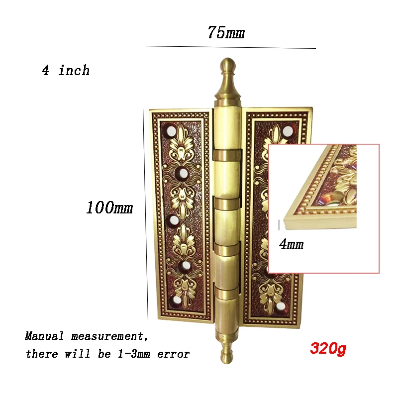 1Pcs Luxury Crown Head Door Hinges Solid Brass Thick Flat Rose Gold Heavy Duty Mute Villa Gate Copper Hinge Hardware Accessories