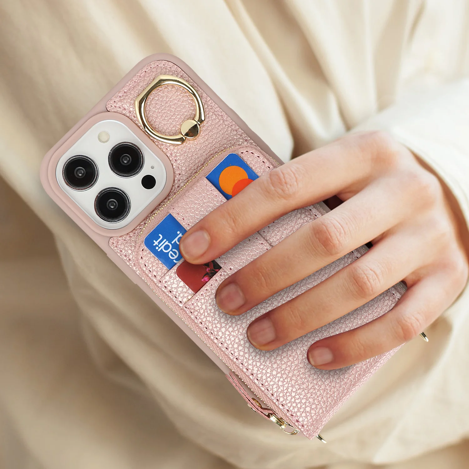 RFID Faux Leather Crossbody Zipper Wallet Phone Case with Large Card Slot Capacity