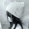 Gothic Knitted Beanie Hat for Women Y2K Cat Ear Hat Handmade Crochet Skull Hat Female Teens Subculture Headwear 4