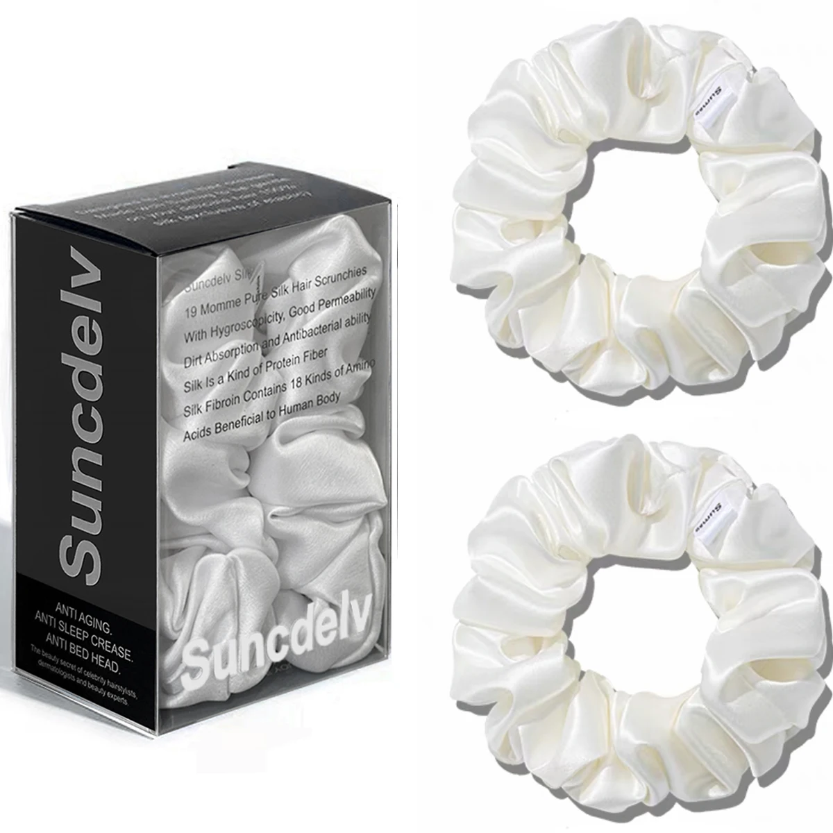 2PCS 100% Natürliche Seide Einfarbig Haar Krawatten Hohe Qualität Haarband Frauen Große Haarbänder Haar Zubehör 3,5 CM – Detail 6