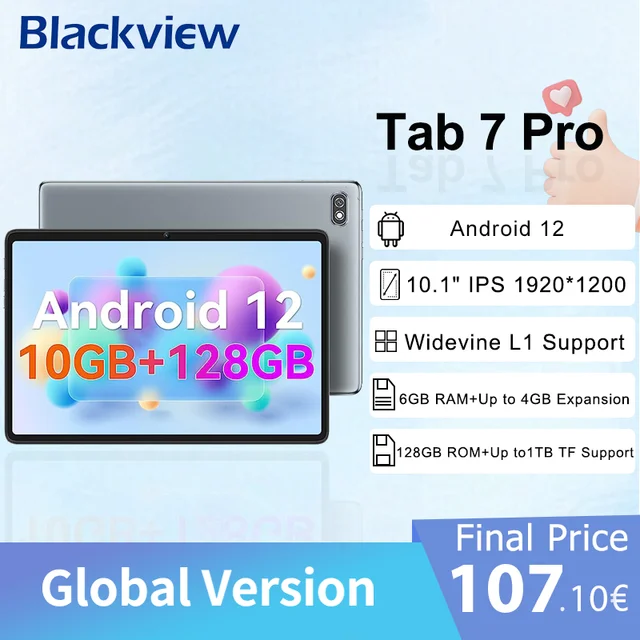 Tablet 10 inch, Blackview Android 12 Tablet 128GB ROM 4GB RAM Wifi