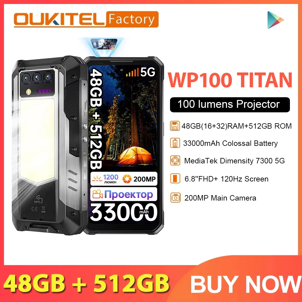 OUKITEL WP100 Titan 5G Rugged Smartphone 48GB(16+32) 512GB