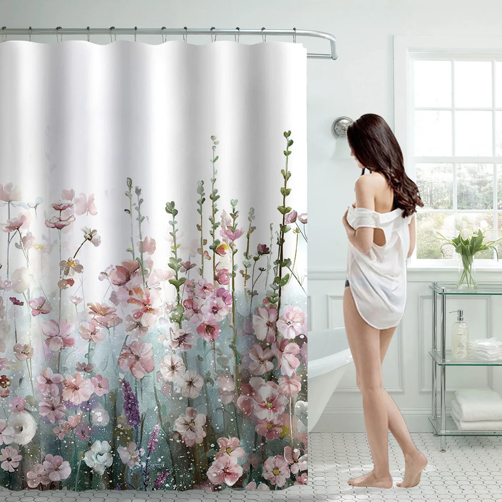 Shower Curtain 70x70 inch with 12 Plastic Hooks Waterproof Shower Curtain Bathroom Heavy Side Shower Curtain Machine Washable Quick Dry Bathroom