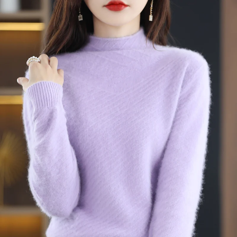 

Mink Velvet Knitted Sweater Women's Rolled Half Turtleneck Pullover Chic Long Sleeve 2022 Autumn and Winter Light Luxury Tops